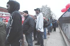 Long line waiting for survival necessities in Coney Island