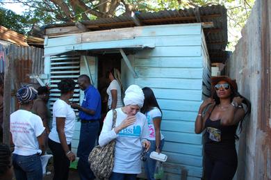 Safiyya became very emotional at the site of Mrs. Whitley.  A 105 year-old Jamaican woman in deplorable conditions.  She can hardly hear and see.  She is being helped by neighbors in this shanty town village.