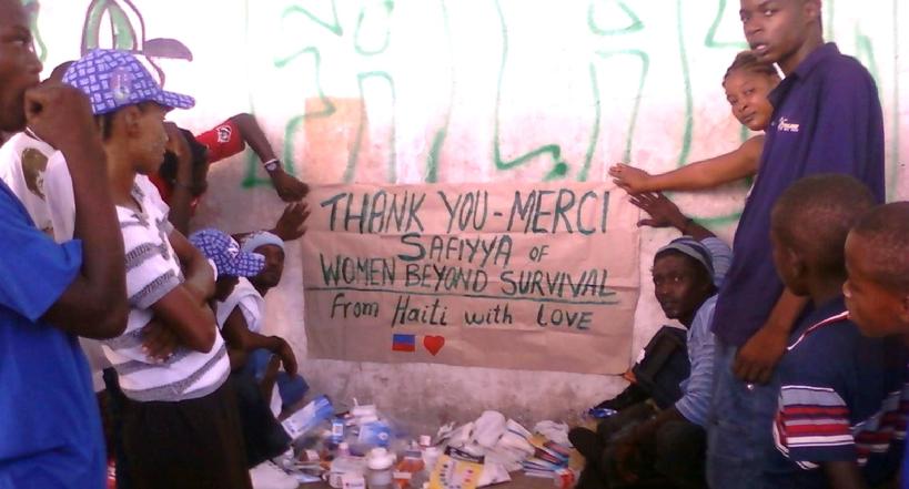 Earthquake survivors in Haiti thanking Women Beyond Survival 